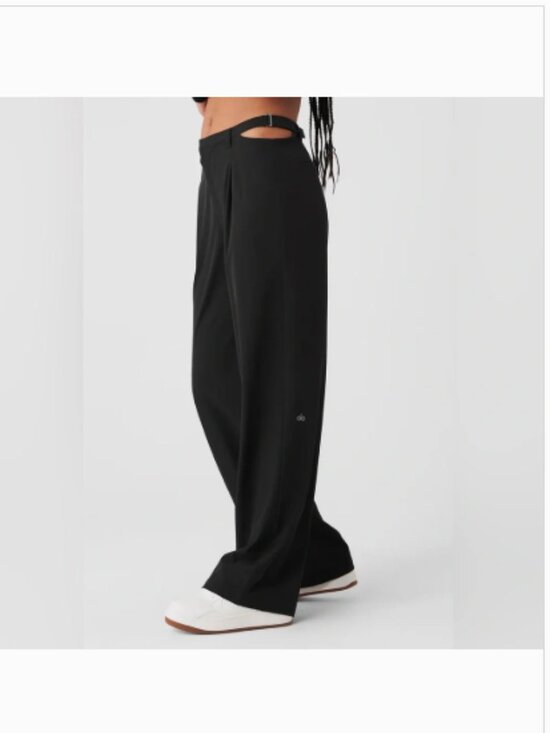 ALO Yoga Pants - Alo Yoga Mid-Rise Showdown Trouser Wide Leg Pleated Pants Black Sz S